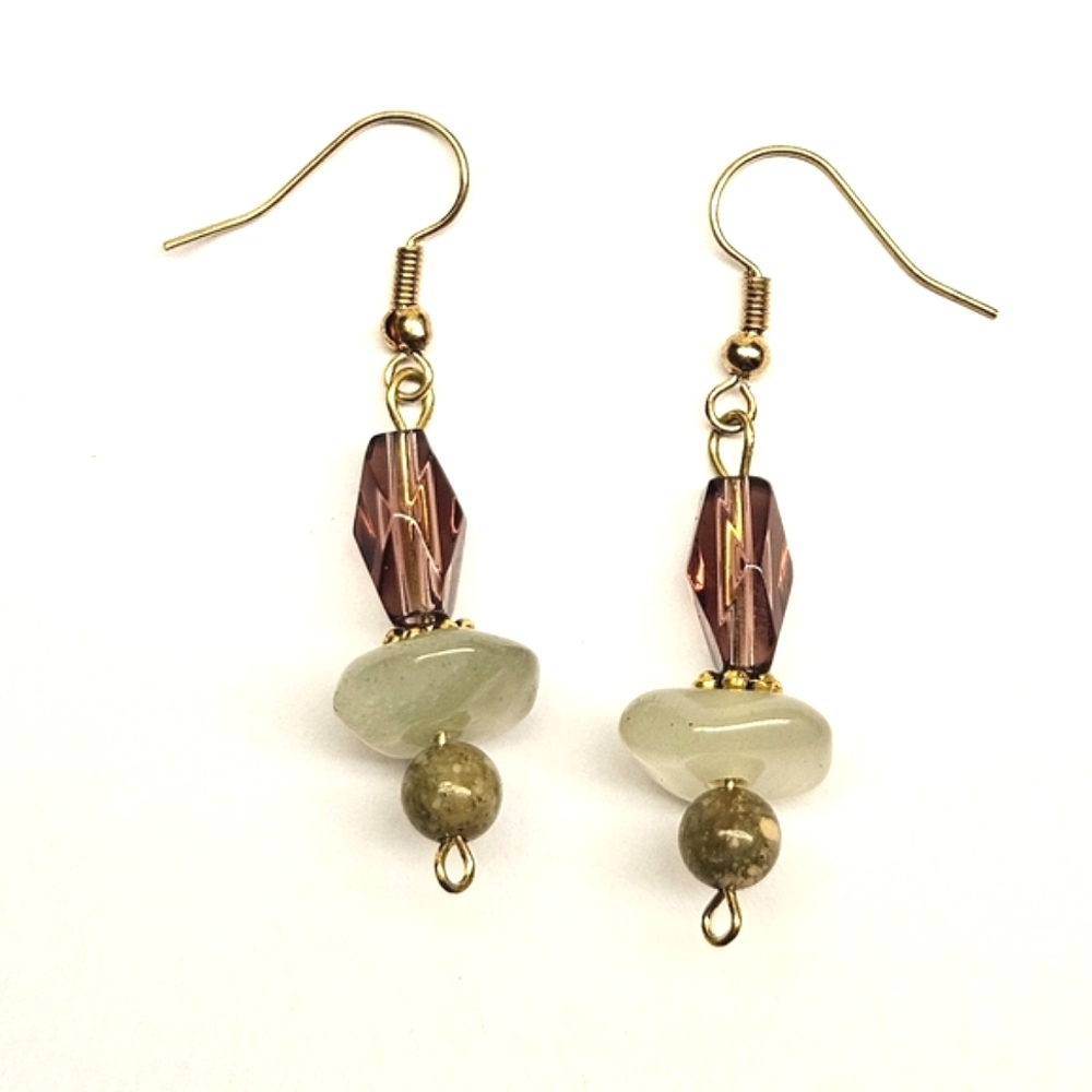 Purple and Green Beaded Earrings